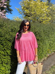 Pink Shimmer Loose Weave Top Jasmine
