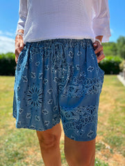 Denim Paisley Shorts