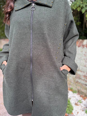 Khaki Stud Detail Coat Meredith