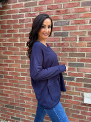 Navy Fringed Pocket Knit Ruth