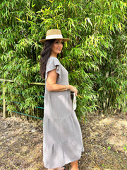 Mocha Frill Sleeve Bubble Cotton Dress Mae
