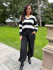 Black Stripe Collared Knit Anita