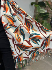 Winter White Soft Touch Graphic Flower Scarf