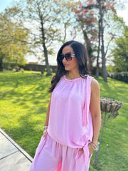 Pink Sleeveless Tie Detail Co-Ord Ashley