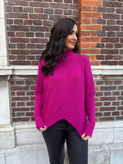 Lipstick Ribbed Dip Hem Jumper Vicky