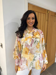 Butter Yellow Floral Pussy Bow Blouse Isla