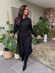 Black Tie Waist Knit Dress Flora