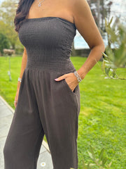 Chocolate Bubble Cotton Bandeau Jumpsuit