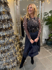 Grey Animal Print Mesh Top Sofia