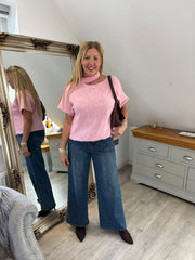 Pink Asymmetric Off Shoulder Knit Cora