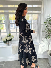 Black Gold Embroidery Shirt Dress River