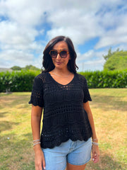Black Crochet Knit Top Selina
