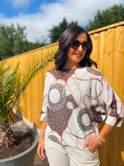 Chocolate Greek Key Multi Pattern Knit Top Dawn