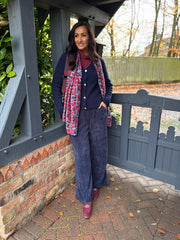 Navy Chenille Textured Trousers Mia