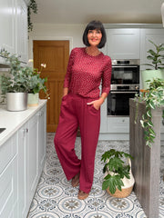 Wine Polka Dot Super Soft Round Neck