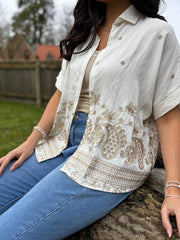 White Embroidered Trim Shirt Rhodes