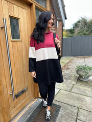 Wine Block Stripe Sweat Dress Eva