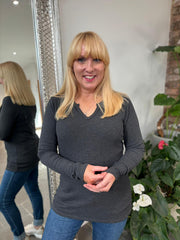 Charcoal Ribbed Long Sleeve Top Emma