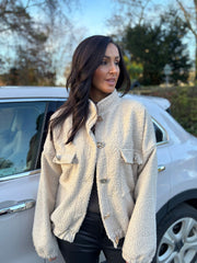 Stone Boucle High Neck Bomber Jacket Jude