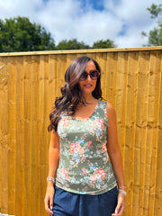Khaki Vintage Floral Ruffle Vest Yasmin