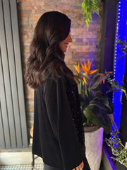 Black Velour Sequin Panel Top Raven