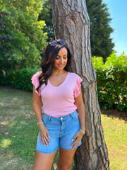 Pink Ruffle Sleeve Knit Top Hannah