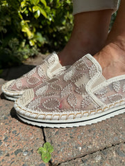 Stone Embroidered Mesh Espadrilles
