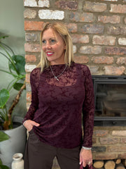 Aubergine Floral Vine Mesh Top Tracy