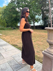 Chocolate Bandeau Towelling Dress Natasha