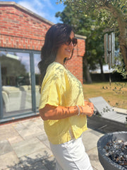 Lemon Striped Textured Linen Top Anais