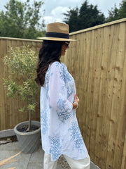 Blue Coral Print Longline Shirt Kelly