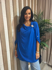 Royal Blue Gathered Cowl Neck Top Harper