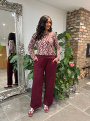 Wine Seam Front Pull On Comfort Trousers