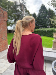 Wine Ruched Pebble Button Top Kate