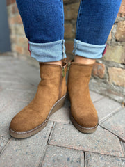 Tan Zip Wedge Boots