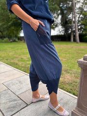 Navy Mesh Detail Barrel Leg Trousers Parker