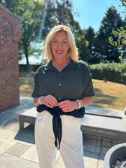 Black Tie Front Blouse Brielle