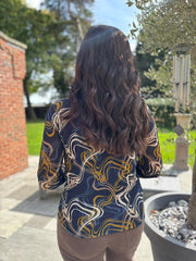 Navy Sheer Swirl Print Top Hope