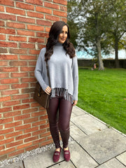 Grey Fringed Roll Neck Jumper Naomi