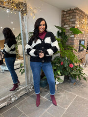 Black Block Stripe Knitted Cardigan Elle