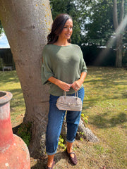 Khaki Button Sleeve Knit Augustine