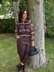 Chocolate Mixed Animal Mesh Top Louise