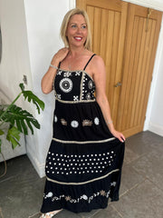 Black Embellished Tiered Maxi Dress Sofia