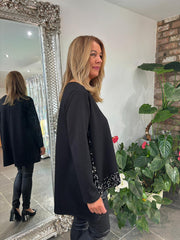 Black Sequin Dipped Hem Sweat Top Lola