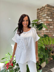 White Embroidered Top Zella