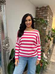 Lipstick Ribbed Stripe Top Leanne