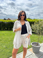 Stone Bubble Cotton Crochet Hem Blouse Jo