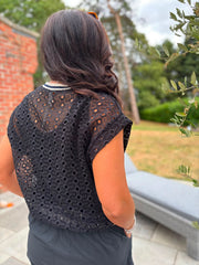 Black Eyelet Crochet Sleeveless Jacket Sharon