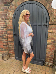 White Ombre Stripe Tassel Shawl Elaine