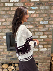 Grape Fringed Stripe Knit Toni